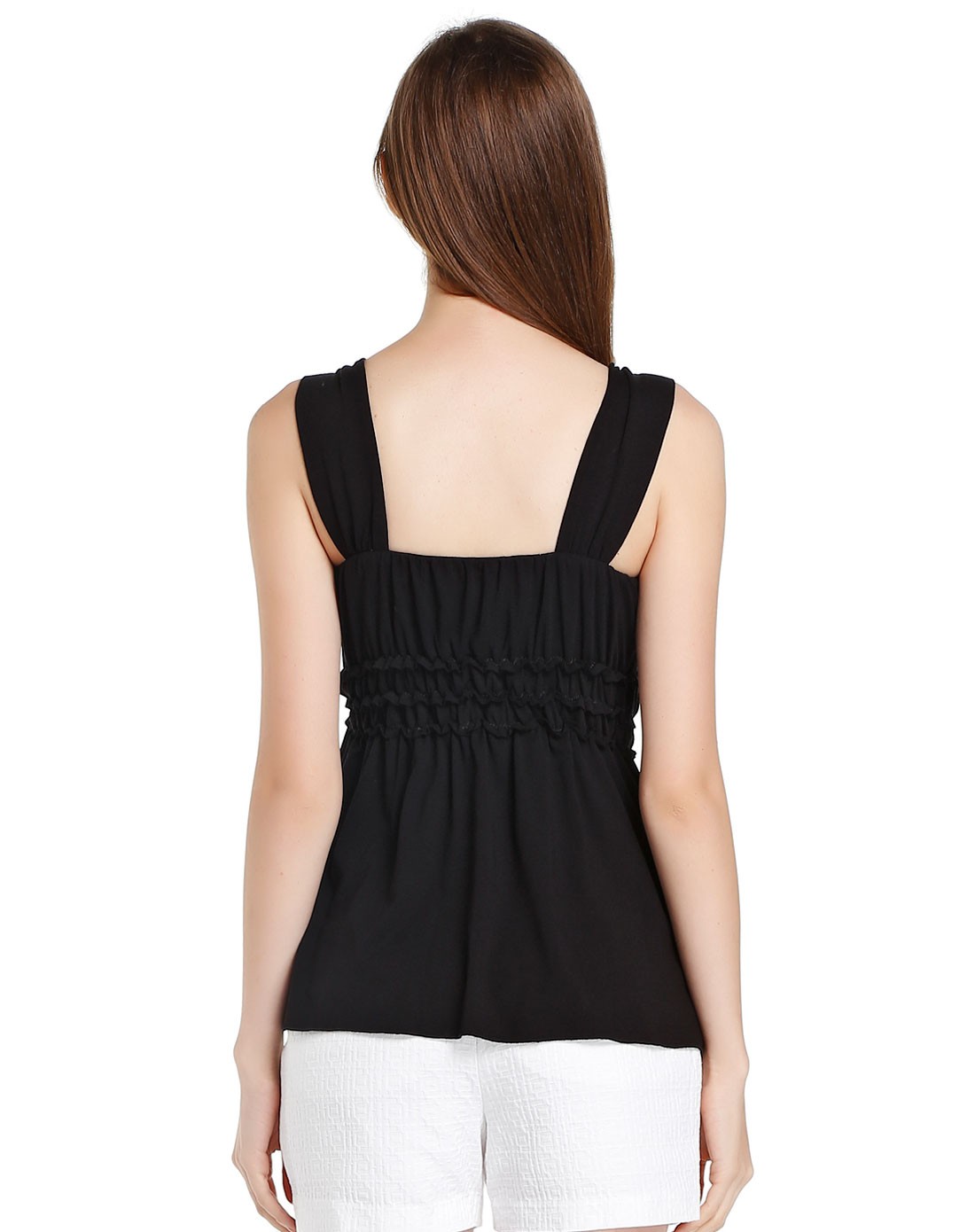 黑色时尚百搭宽肩吊带上衣