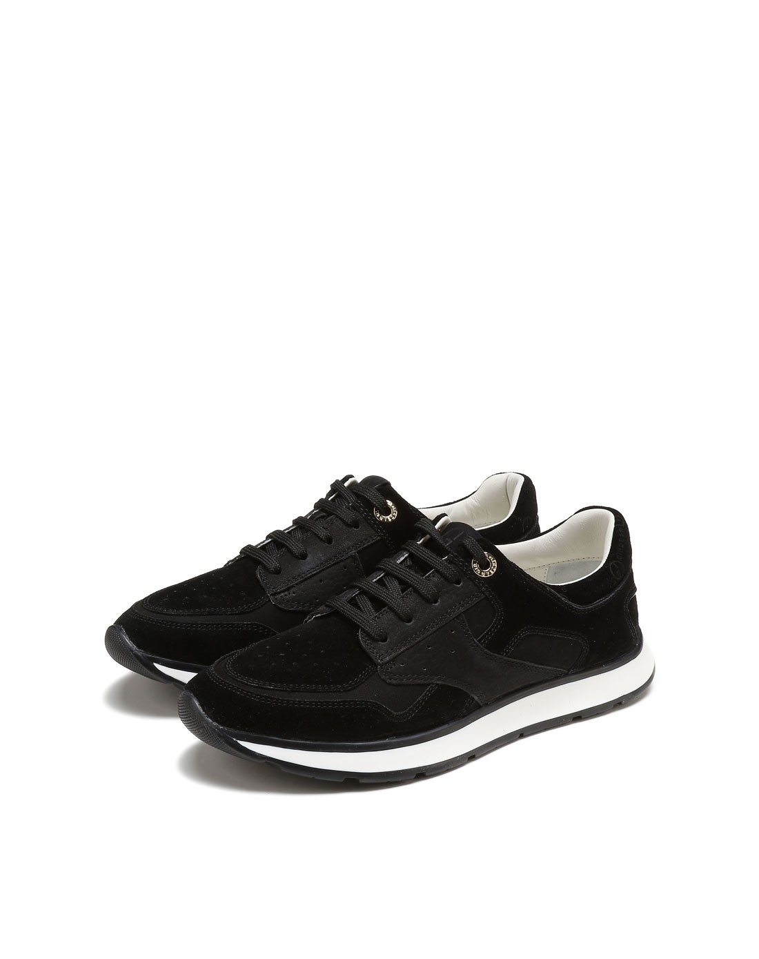 哥弟girdear黑色绒面绑带运动休闲鞋