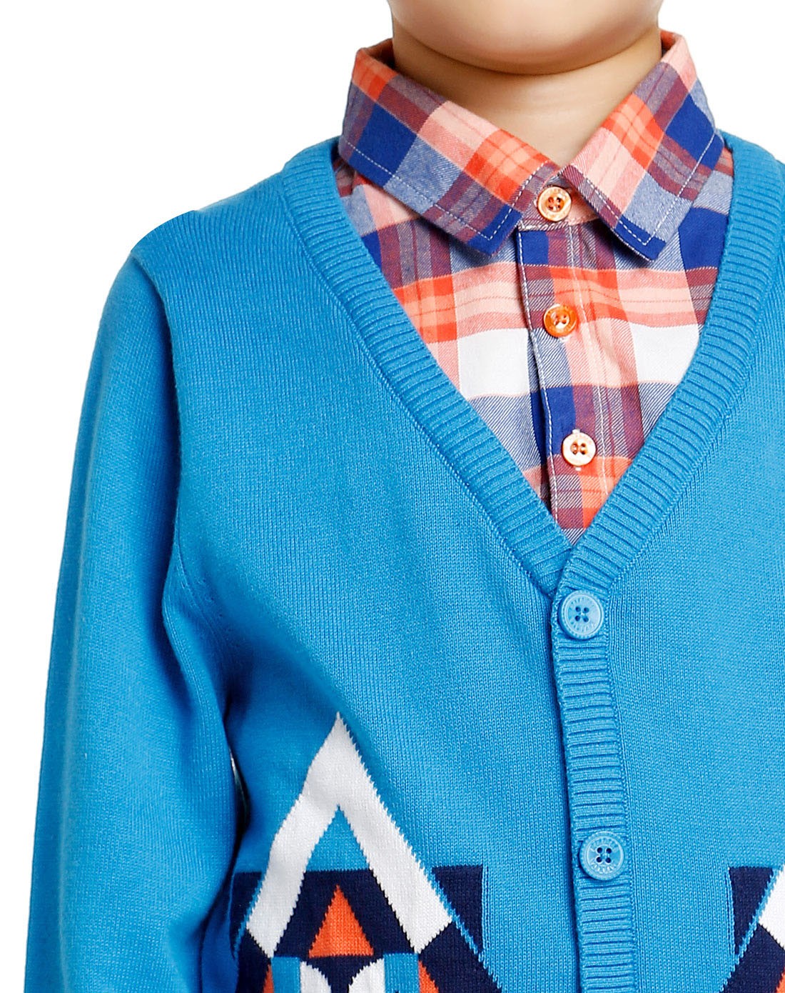 男童湖蓝色假两件长袖毛衫