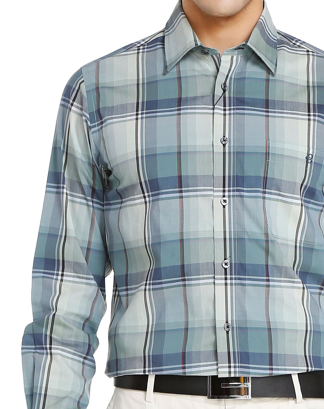 灰绿色帅气格纹长袖衬衫