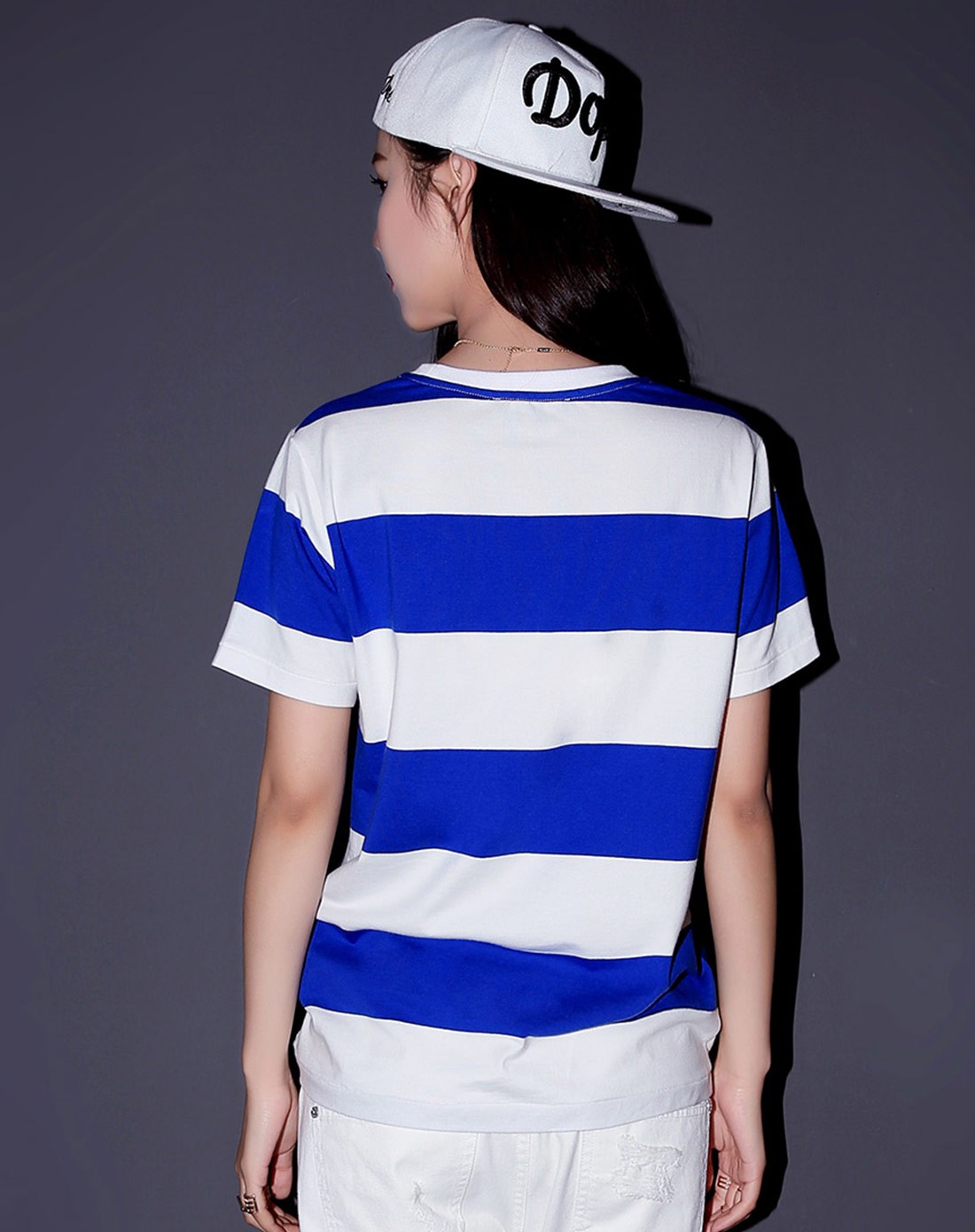 other mix蓝白色 条纹印花宽松短袖t恤