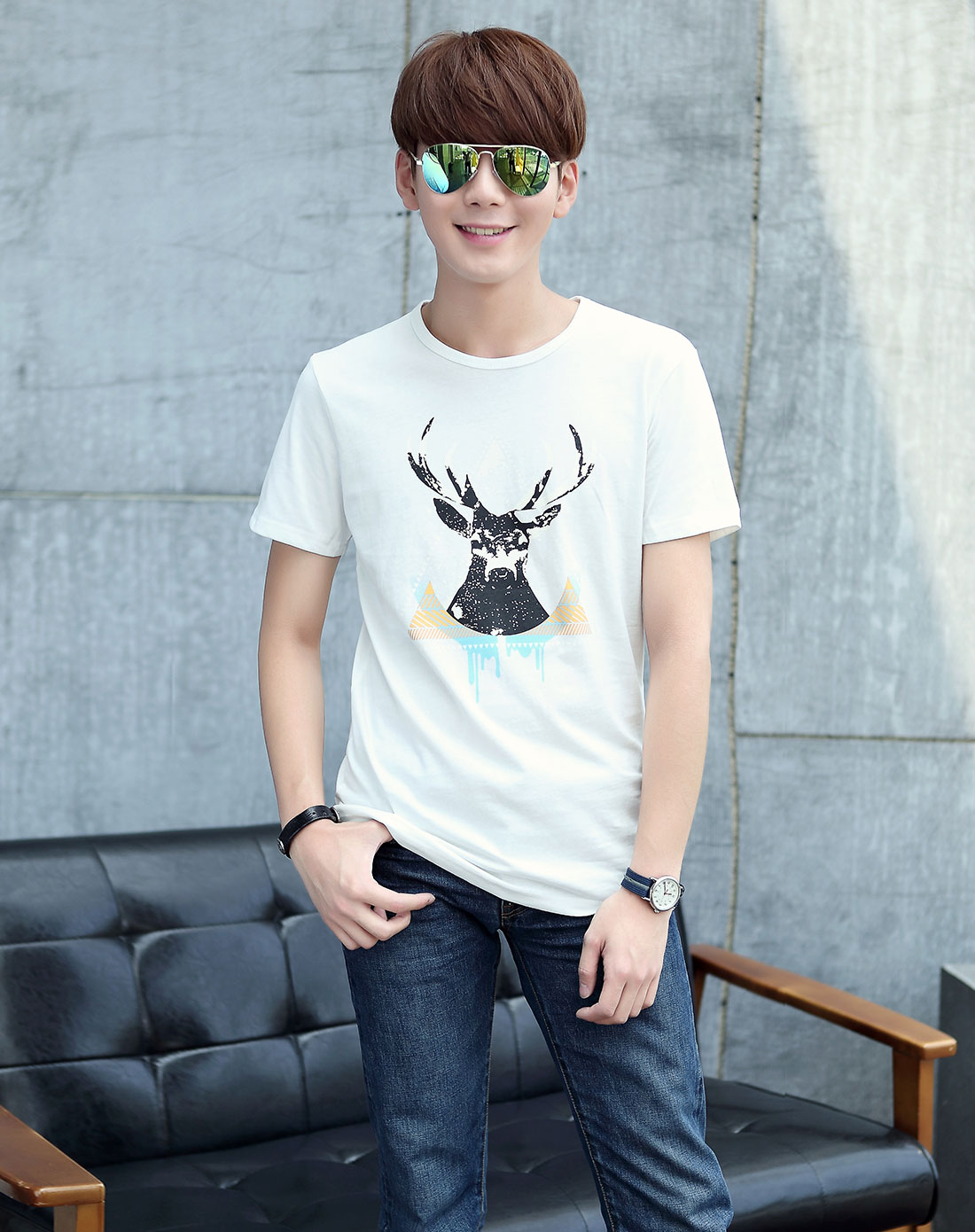 蓝色天空mbsky白色 男款时尚印花t恤g01522426-003_唯品会