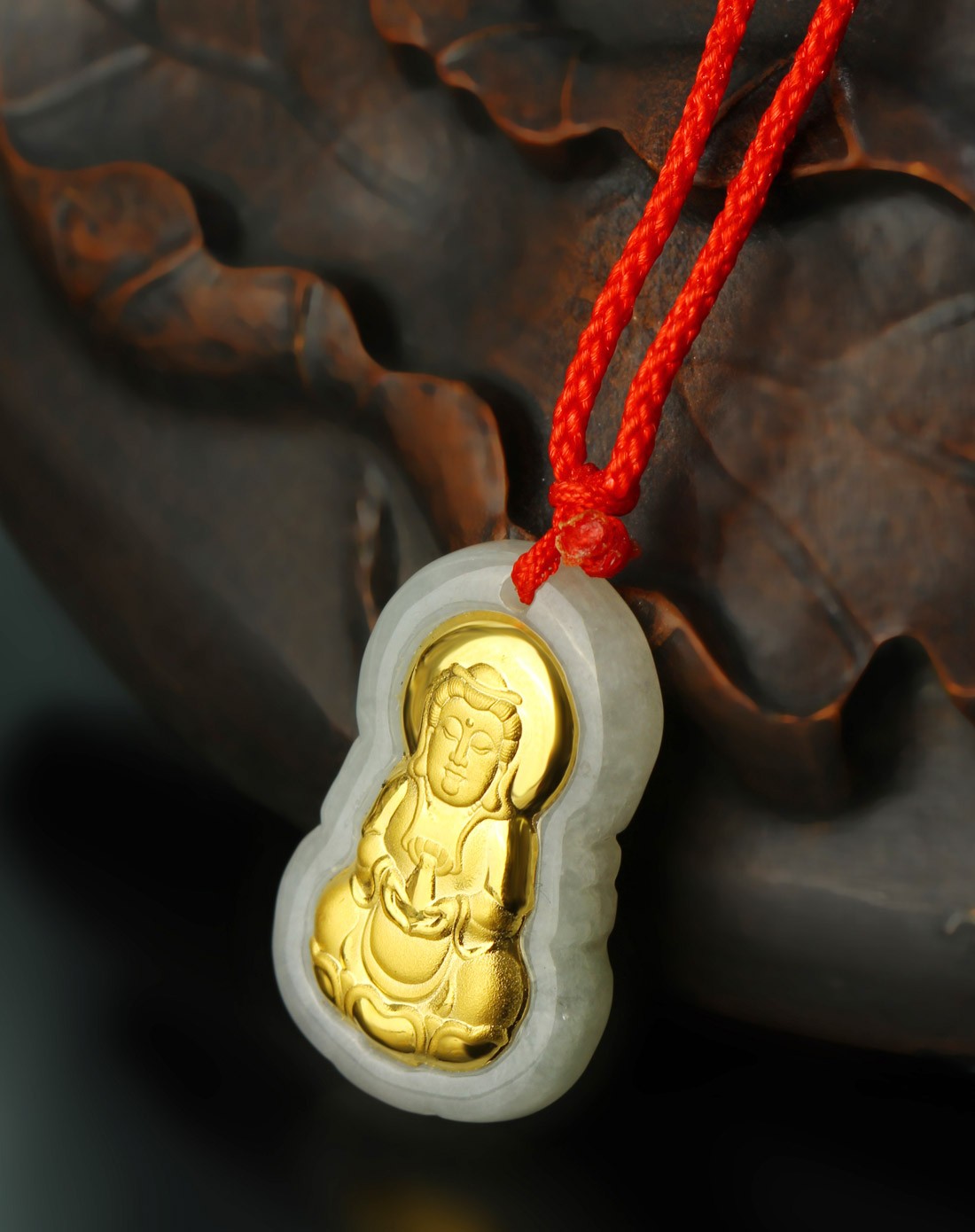 中性a货翡翠金镶玉小观音吊坠附证书