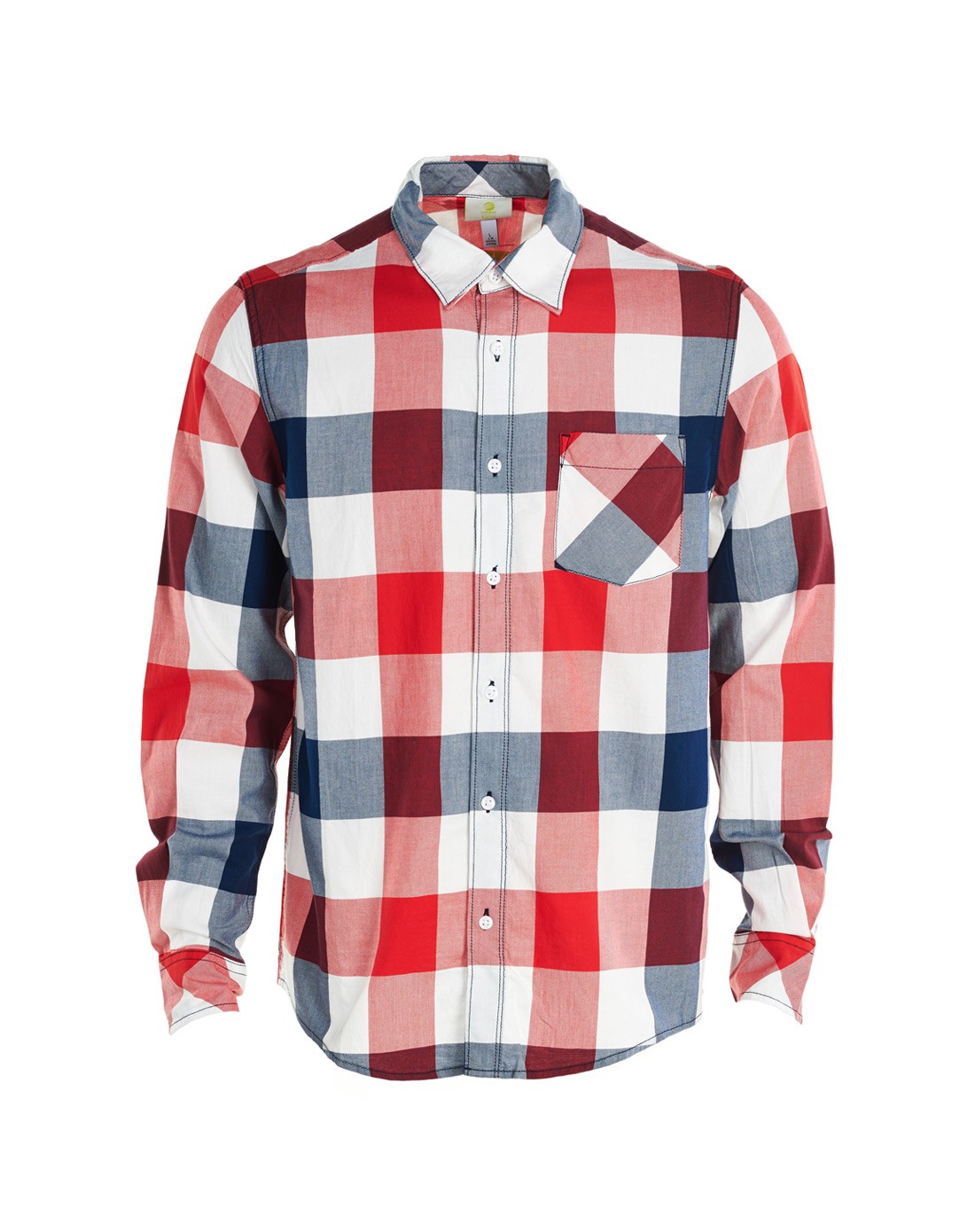 舒适纯棉 男款红白蓝格纹长袖衬衫