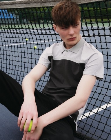 灰白色 欧美简约撞色polo衫