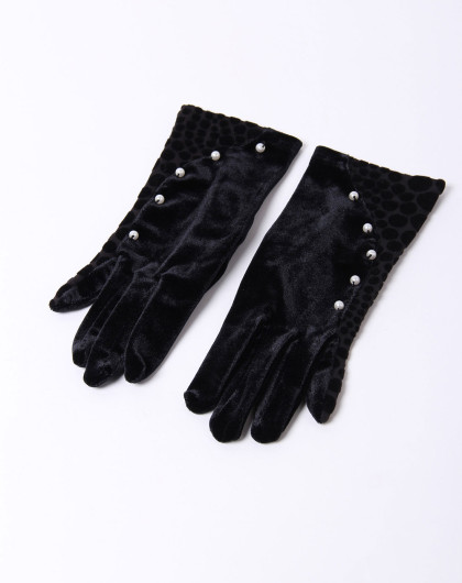 女款黑色金丝绒时尚精品手套