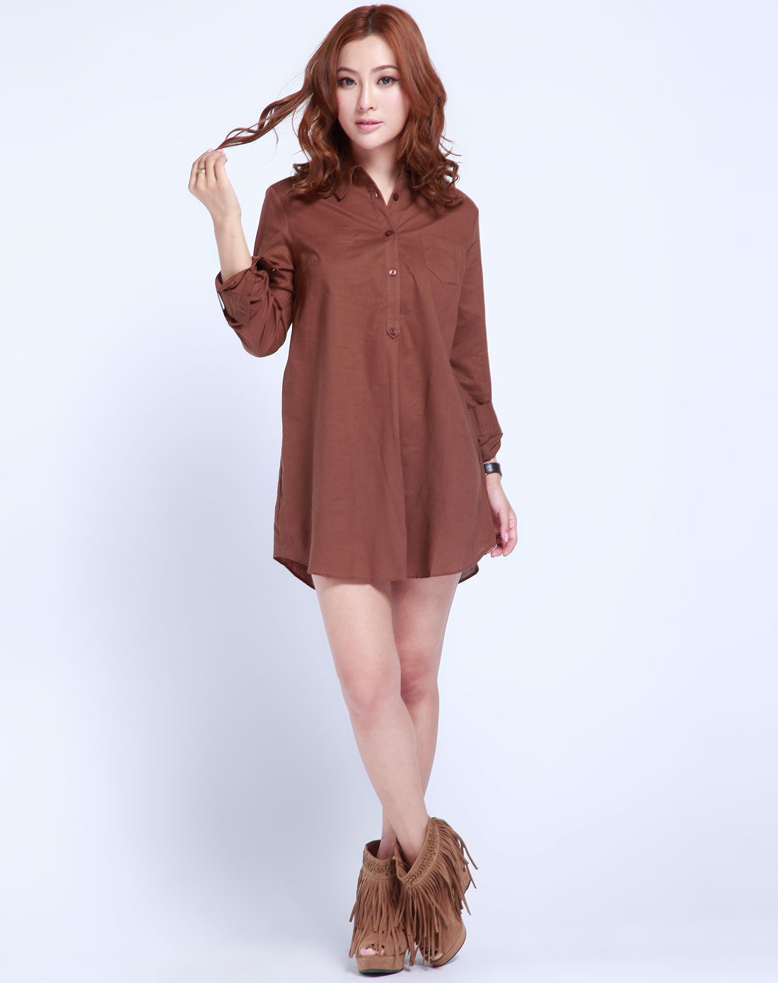 棕色休闲简约长袖衬衫