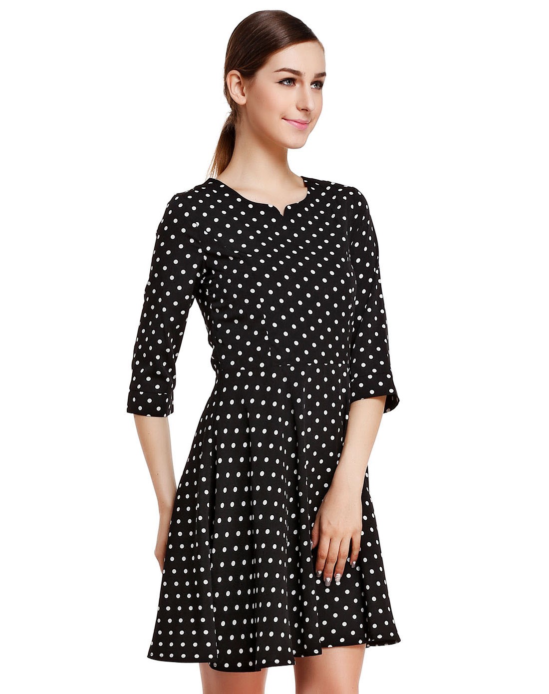 > yumi 黑色时尚波点连衣裙