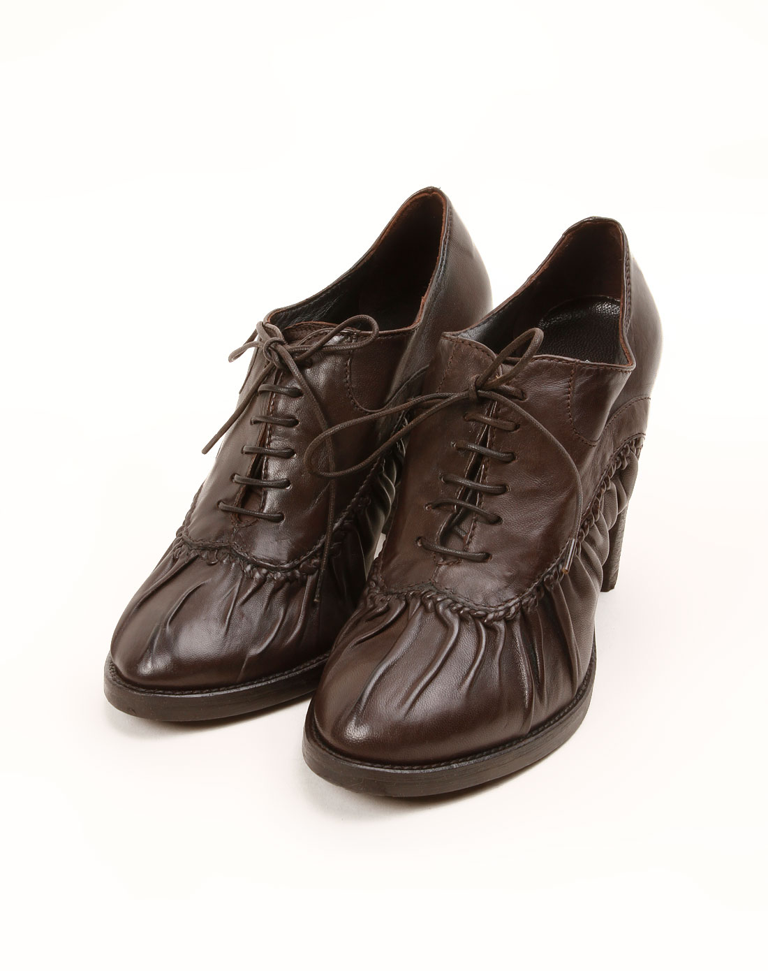tens 女款深啡色系带羊皮鞋