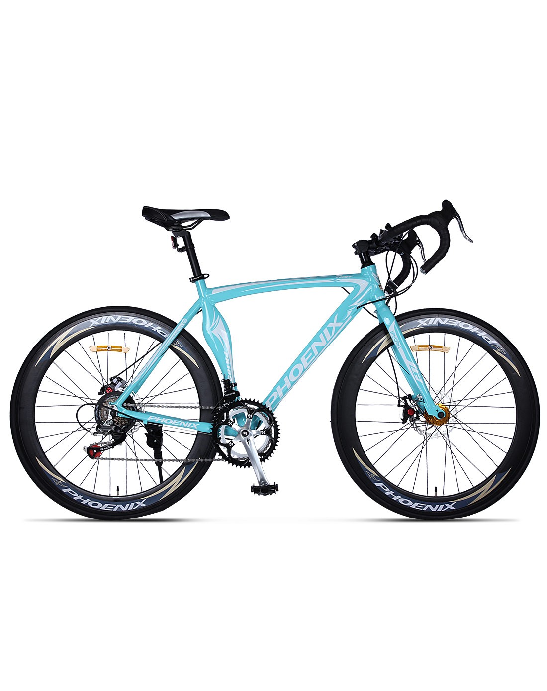 凤凰 中性款绿白700cc高刀弯把公路车 铝架14速