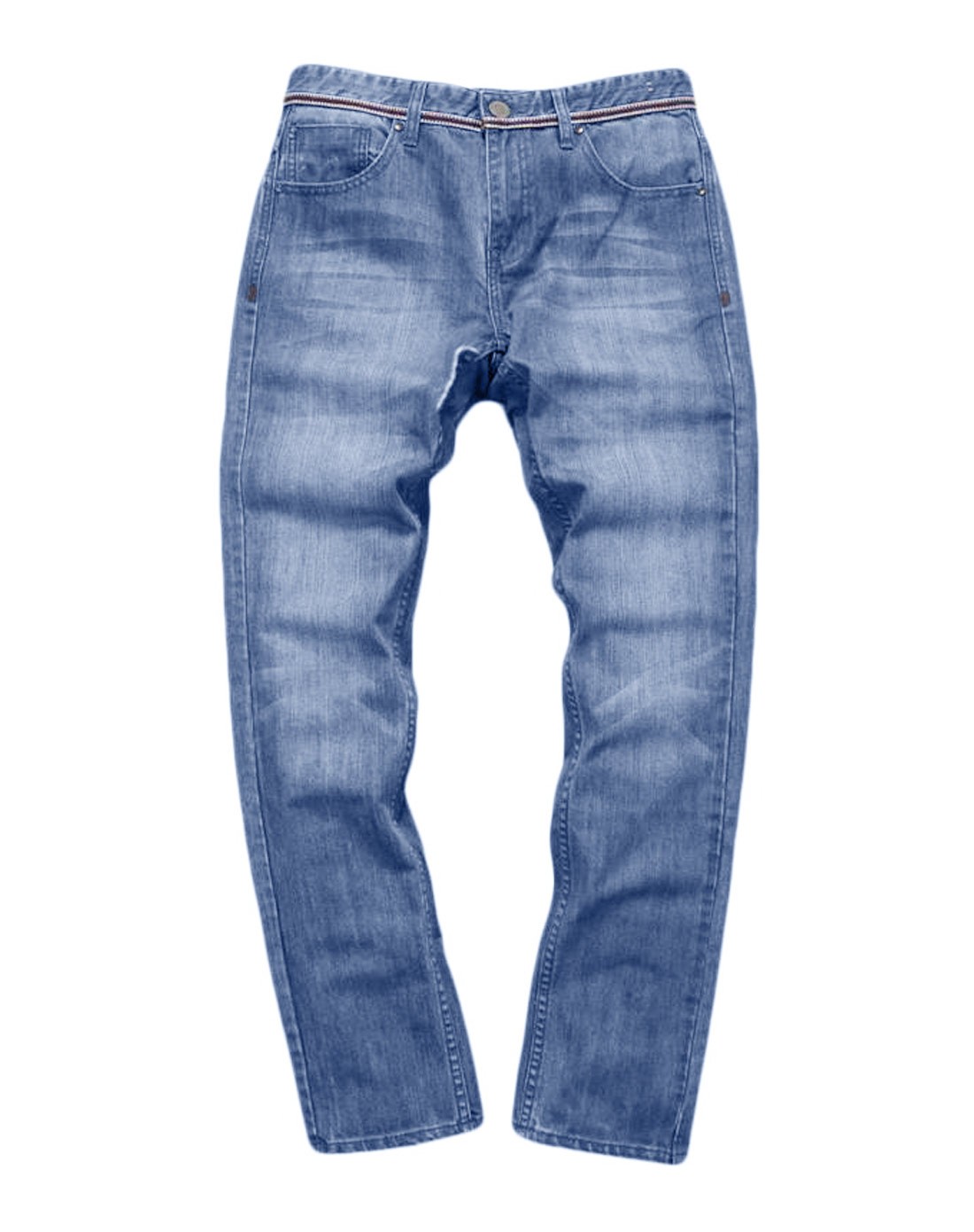 男装湖蓝色雨纹牛仔长裤