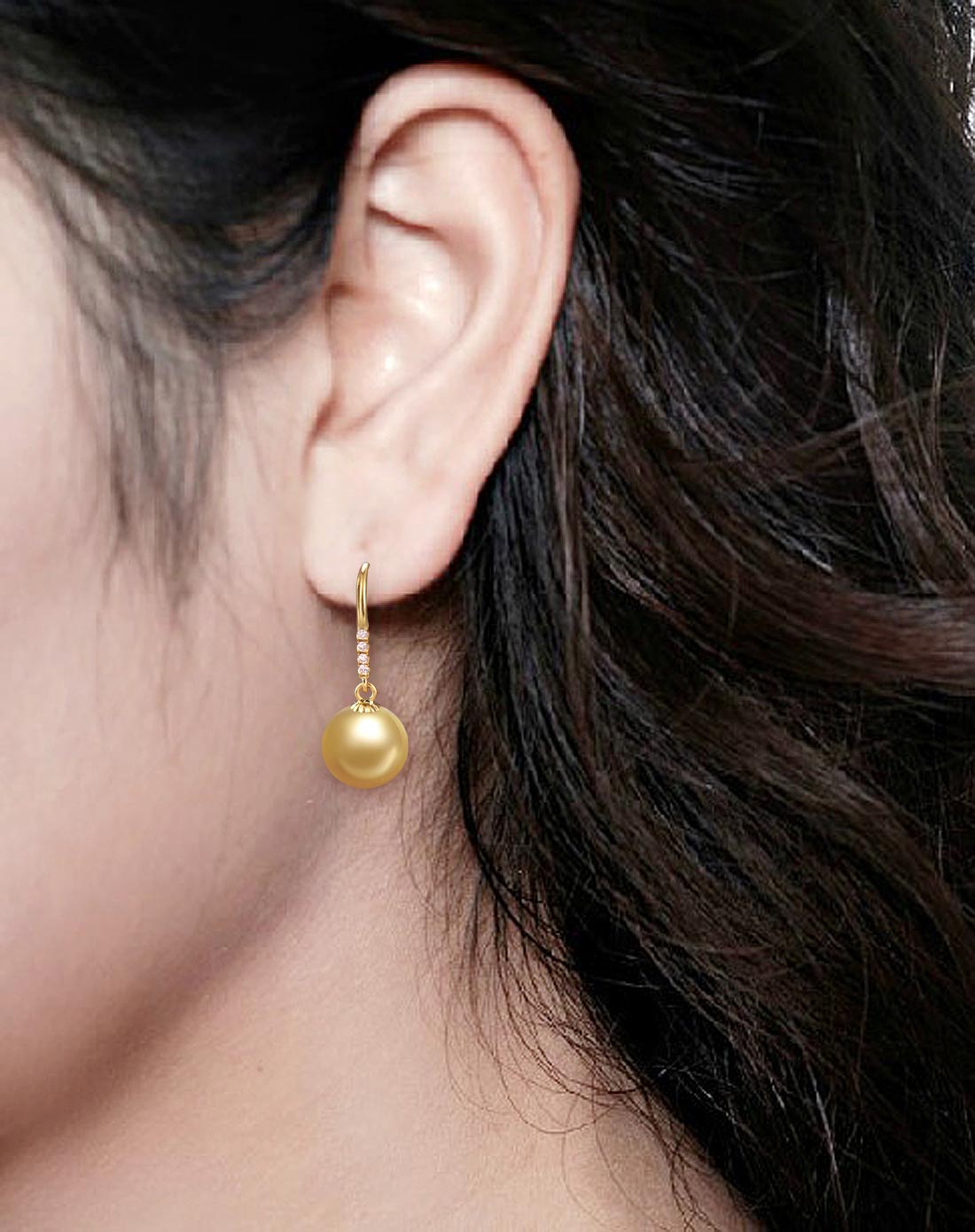 gvbori8年经典爆款 黄18k金香槟色南洋金珍珠耳环【欣悦】