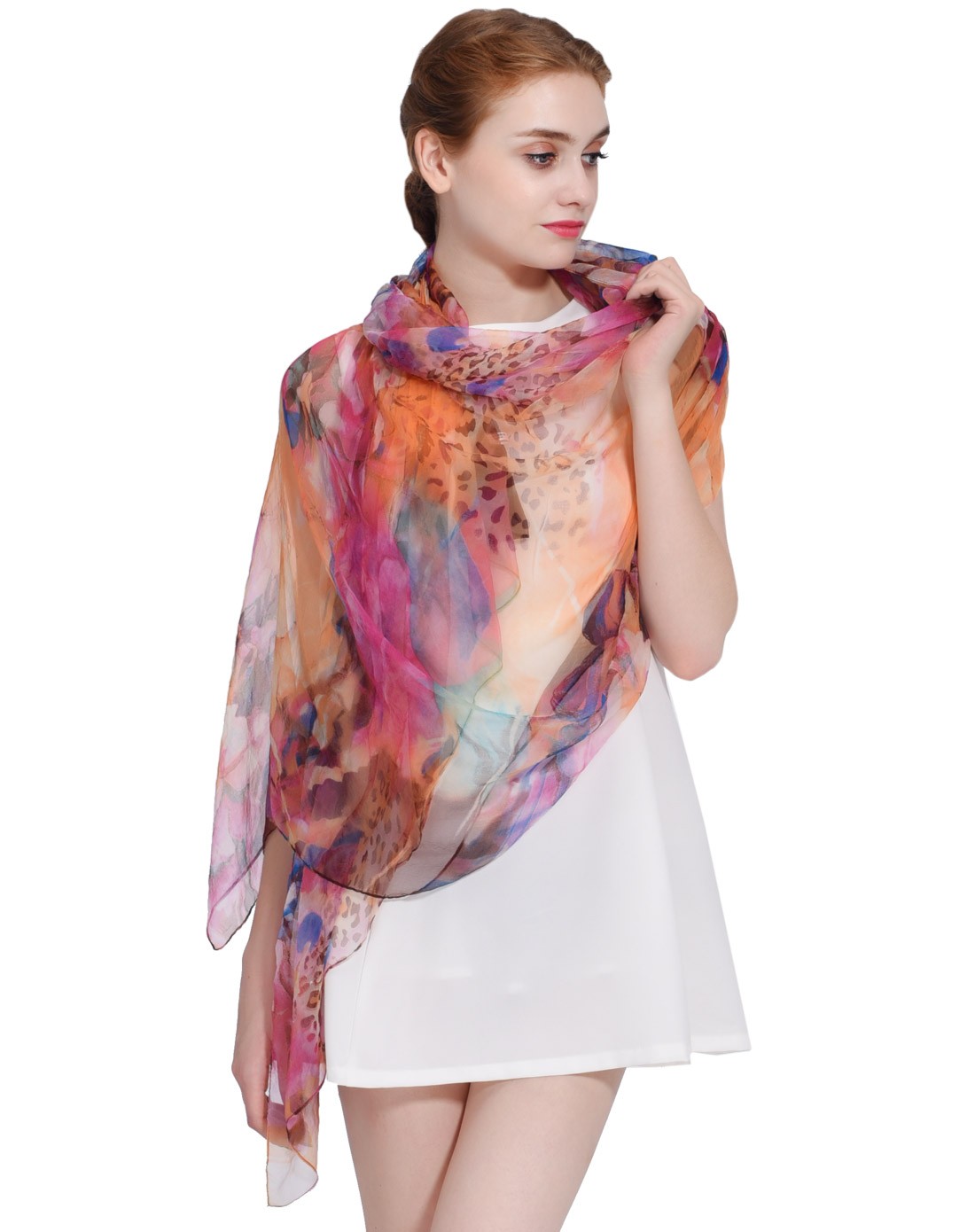 桑蚕丝乔其印花飘逸真丝雪纺超长丝巾