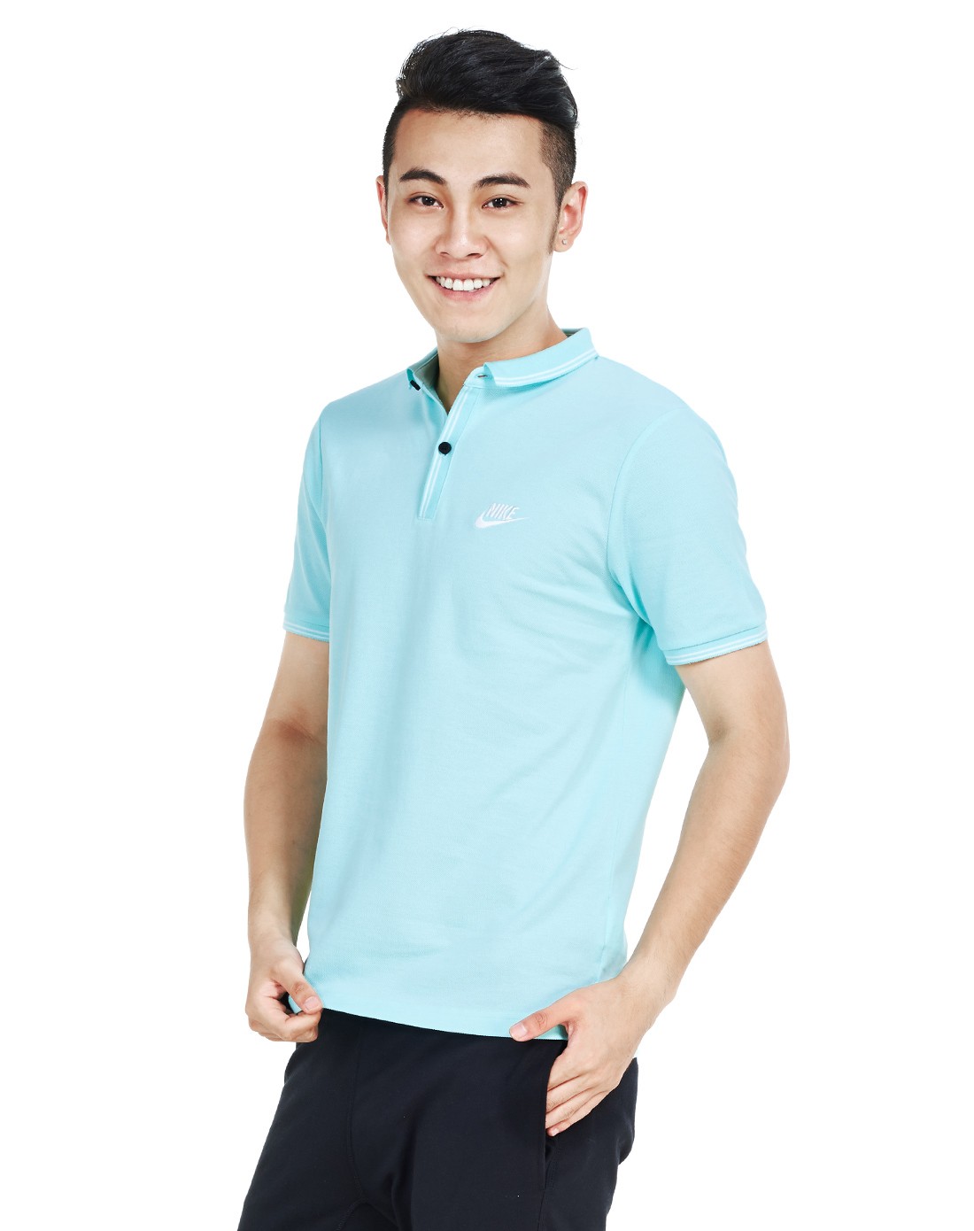 舒适纯棉 男款青色短袖polo衫