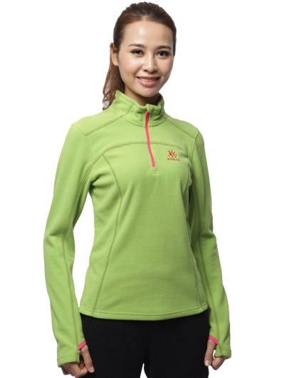 手感舒适柔软 女款艾绿色套头薄抓绒衣 轻便保暖