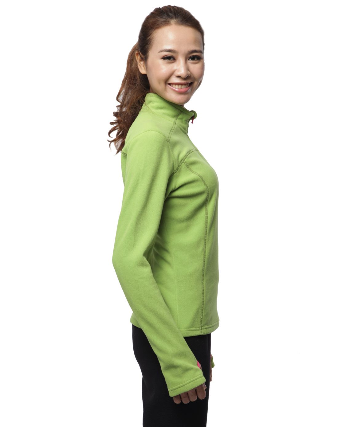 手感舒适柔软 女款艾绿色套头薄抓绒衣 轻便保暖