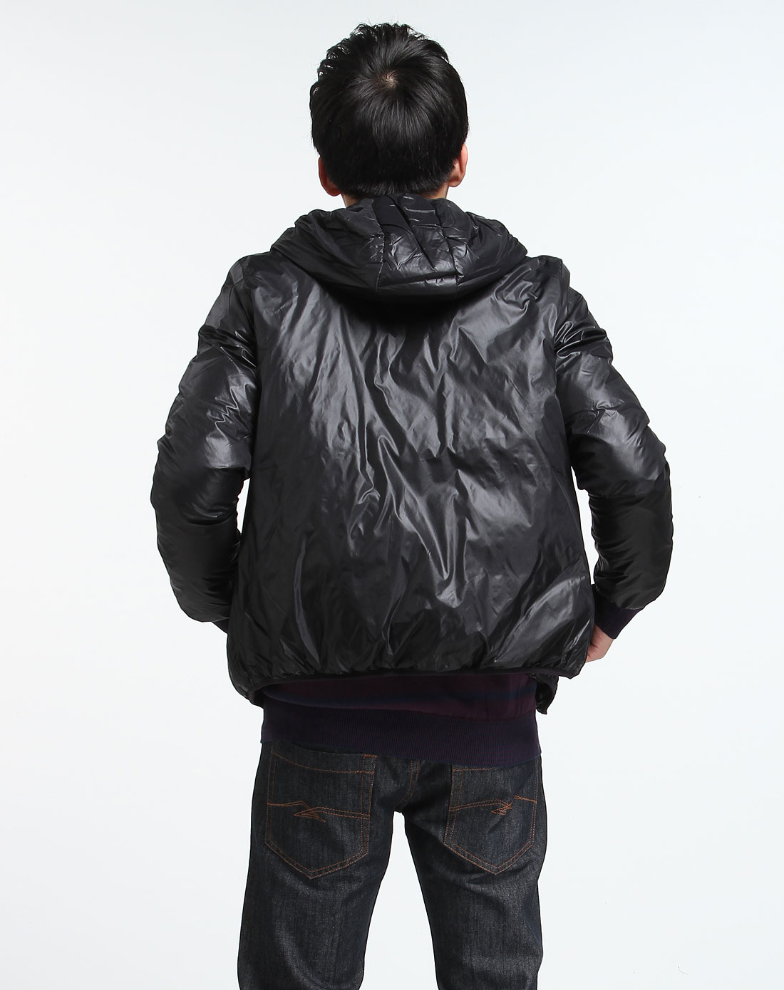 生活几何samuel&kevin男女装混合专场-男款黑色舒适连帽长袖薄羽绒