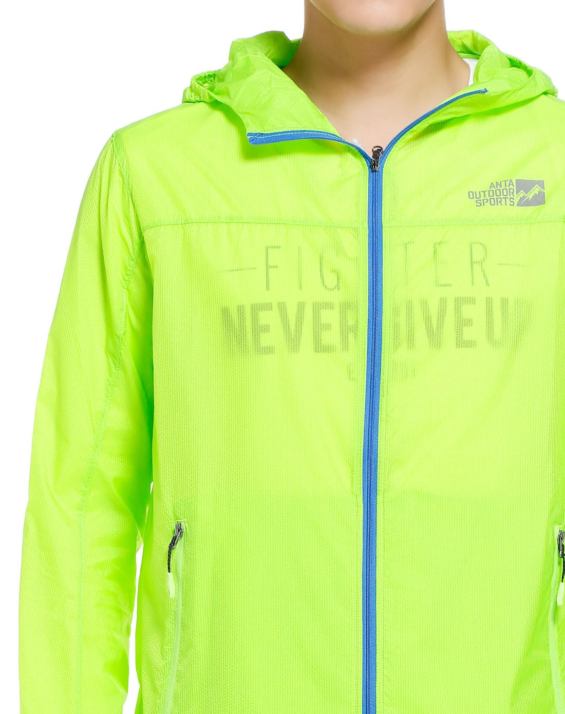 舒适超薄 男款超级绿色梭织皮肤衣 长袖连帽