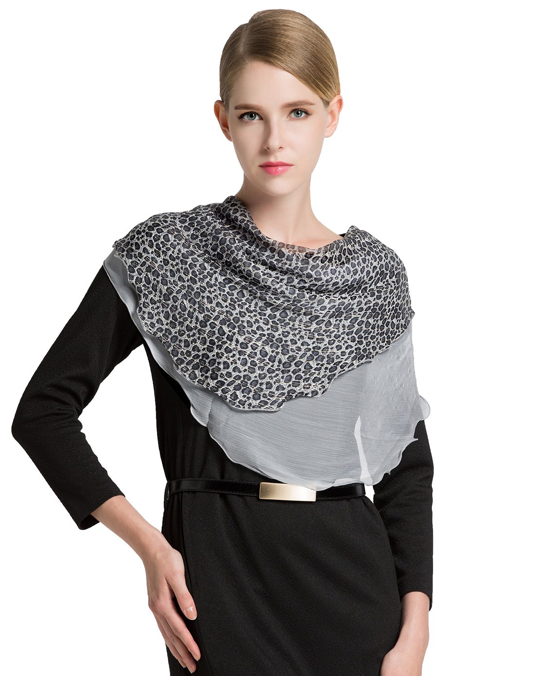 经典豹点荷叶边双层三角巾