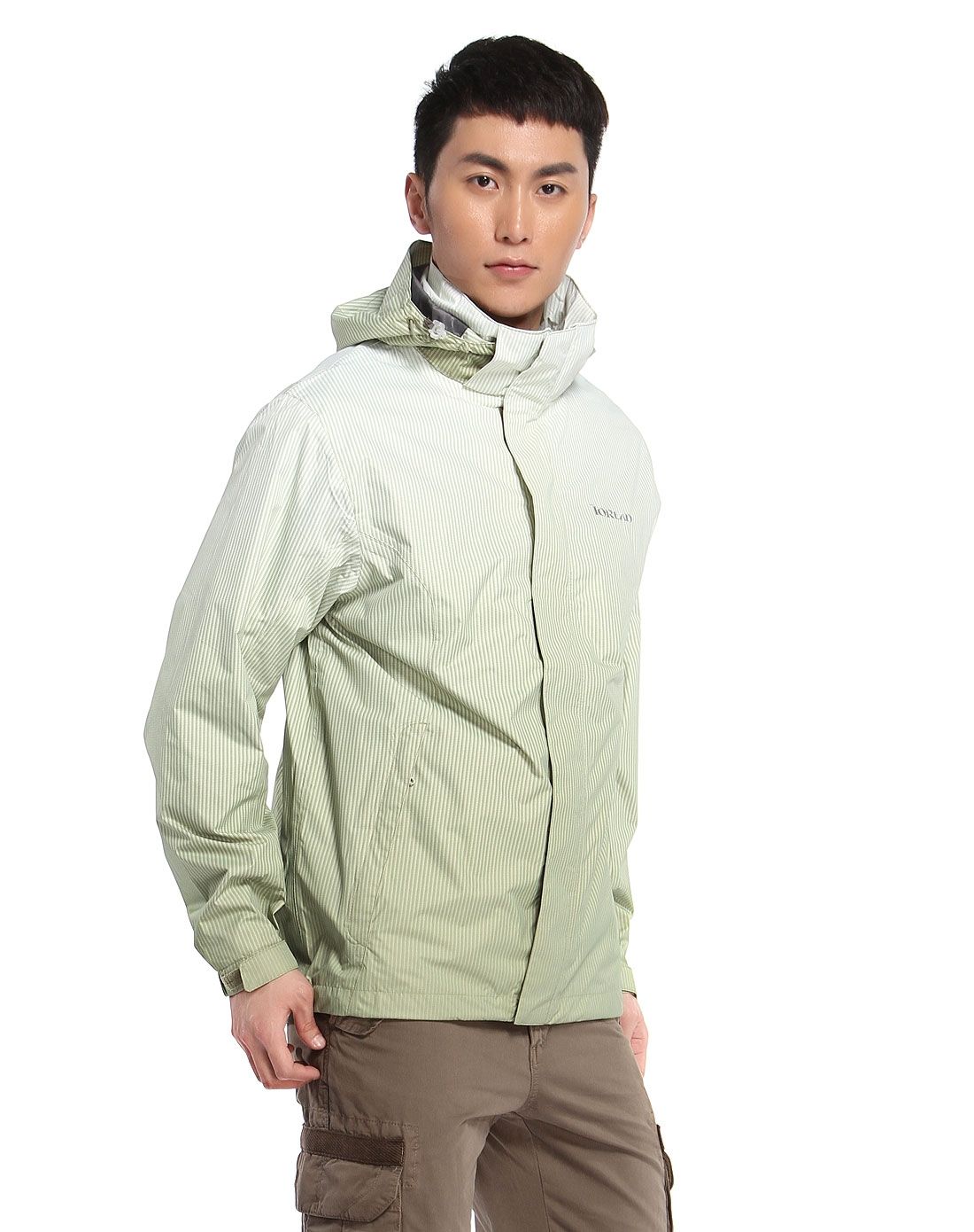 防风舒适 男款灰绿色冲锋衣 长袖连帽