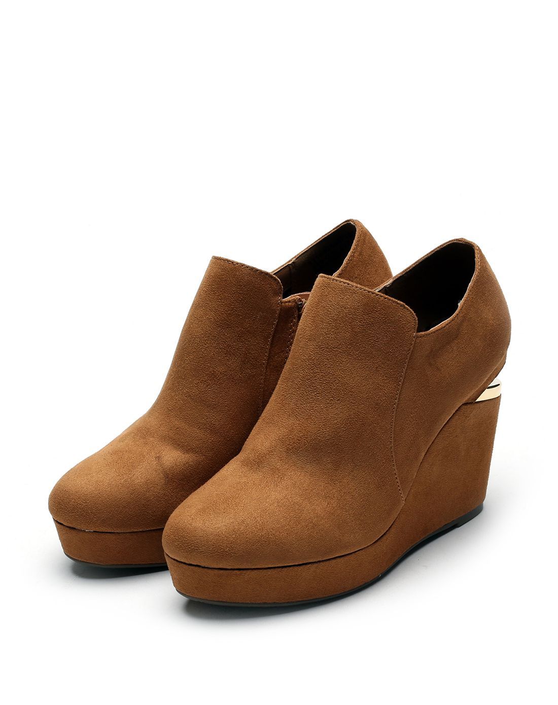 鞋柜磨砂金属坡跟棕色女单鞋