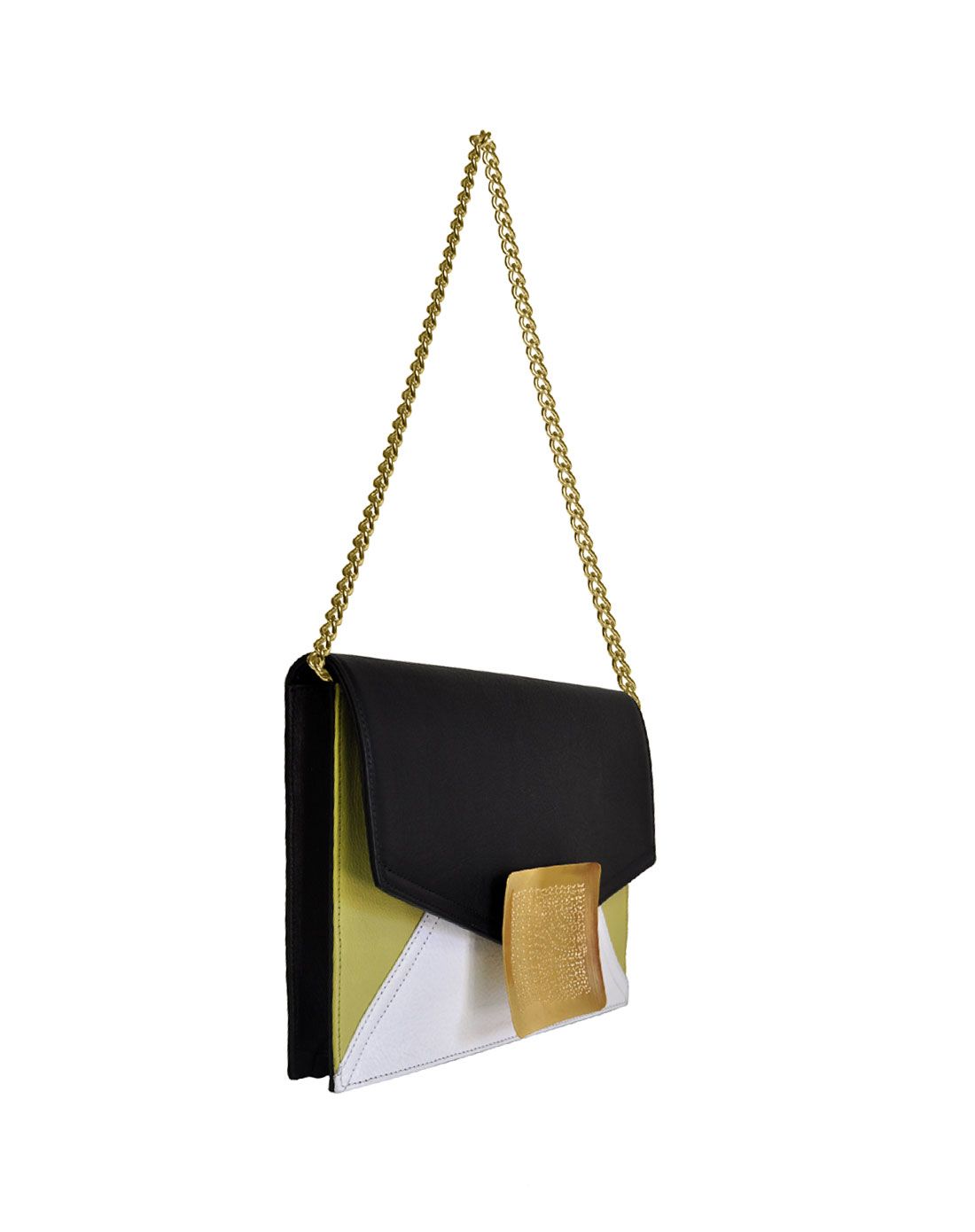 le cannes系列黑黄白拼色都市休闲单肩包