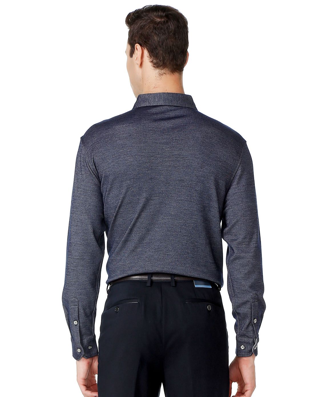 绛蓝色超质感丝毛混纺长袖t恤