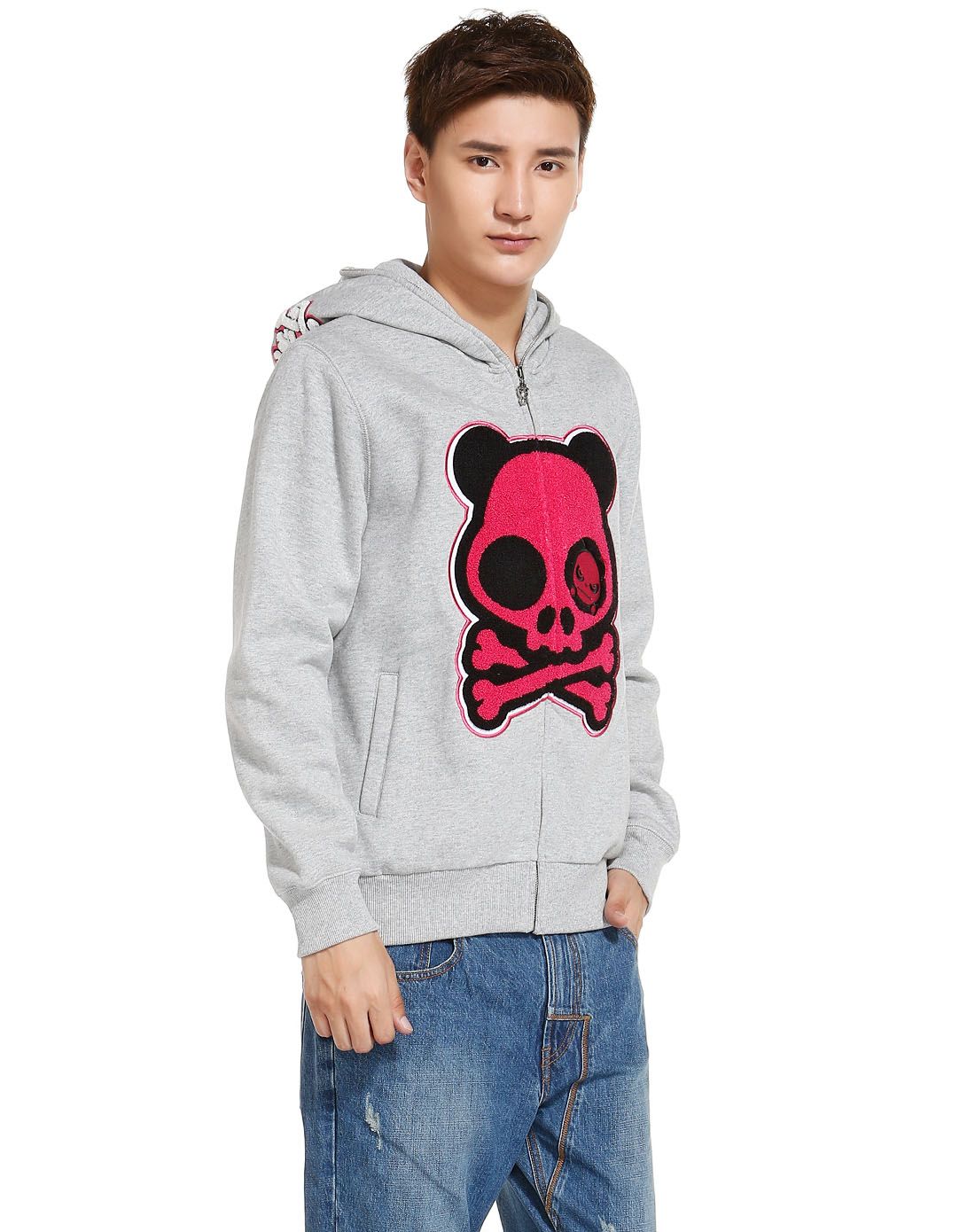 hipanda男女装男款浅灰色时尚大方连帽长袖外套0133441095917_唯品会