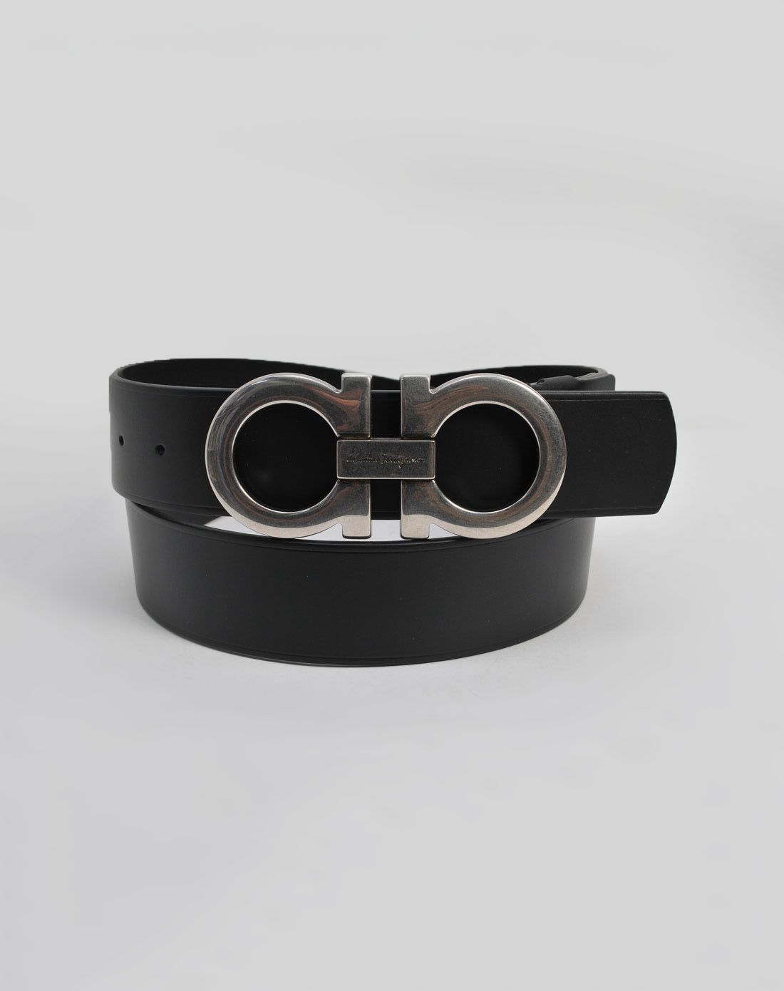 salvatore ferragamo 男士黑色牛皮哑光金属扣皮带