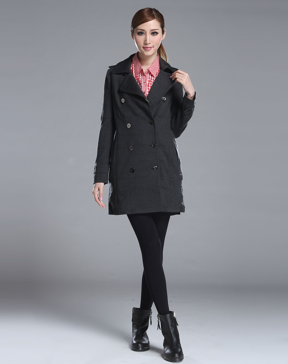 比音勒芬biem.l.fdlkk男女装混合专场-女款深灰色长款长袖大衣