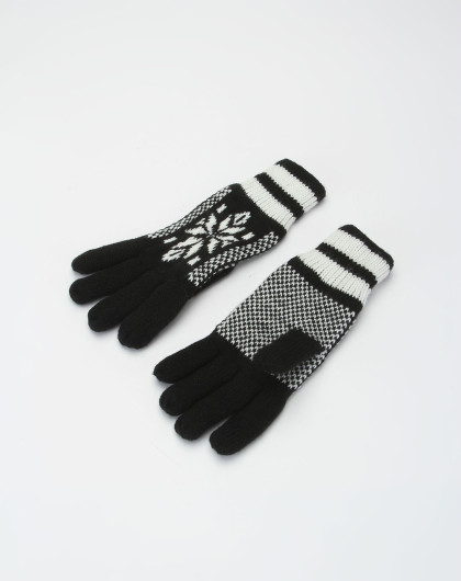 黑白色雪花提花全指手套