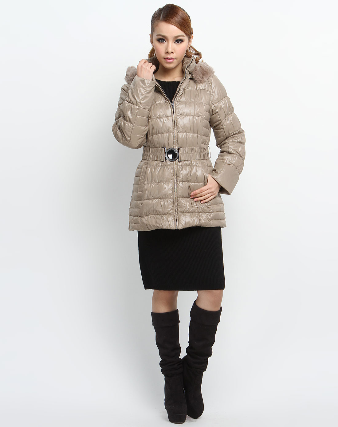法恩fashion idea羽绒服专场-米啡色时尚潮流长袖羽绒服