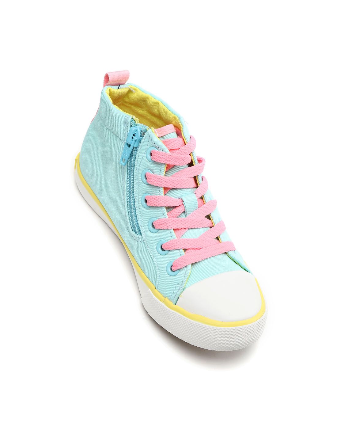 女童冰蓝色侧拉链帆布鞋