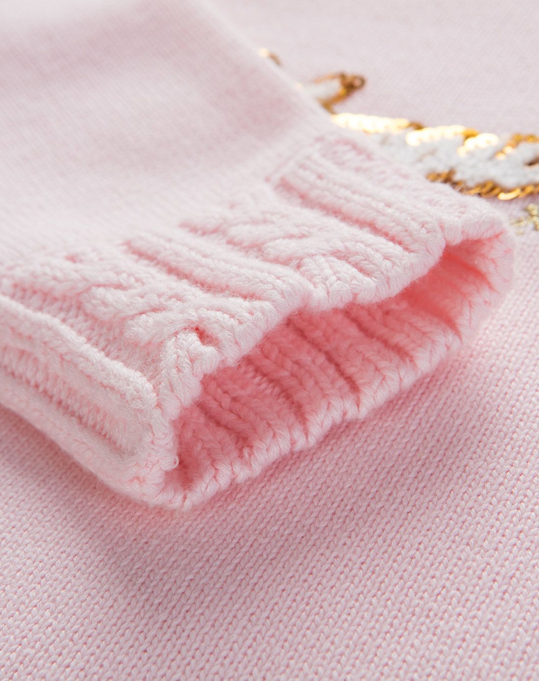 > 女童淡洋红色圆领长袖针织衫