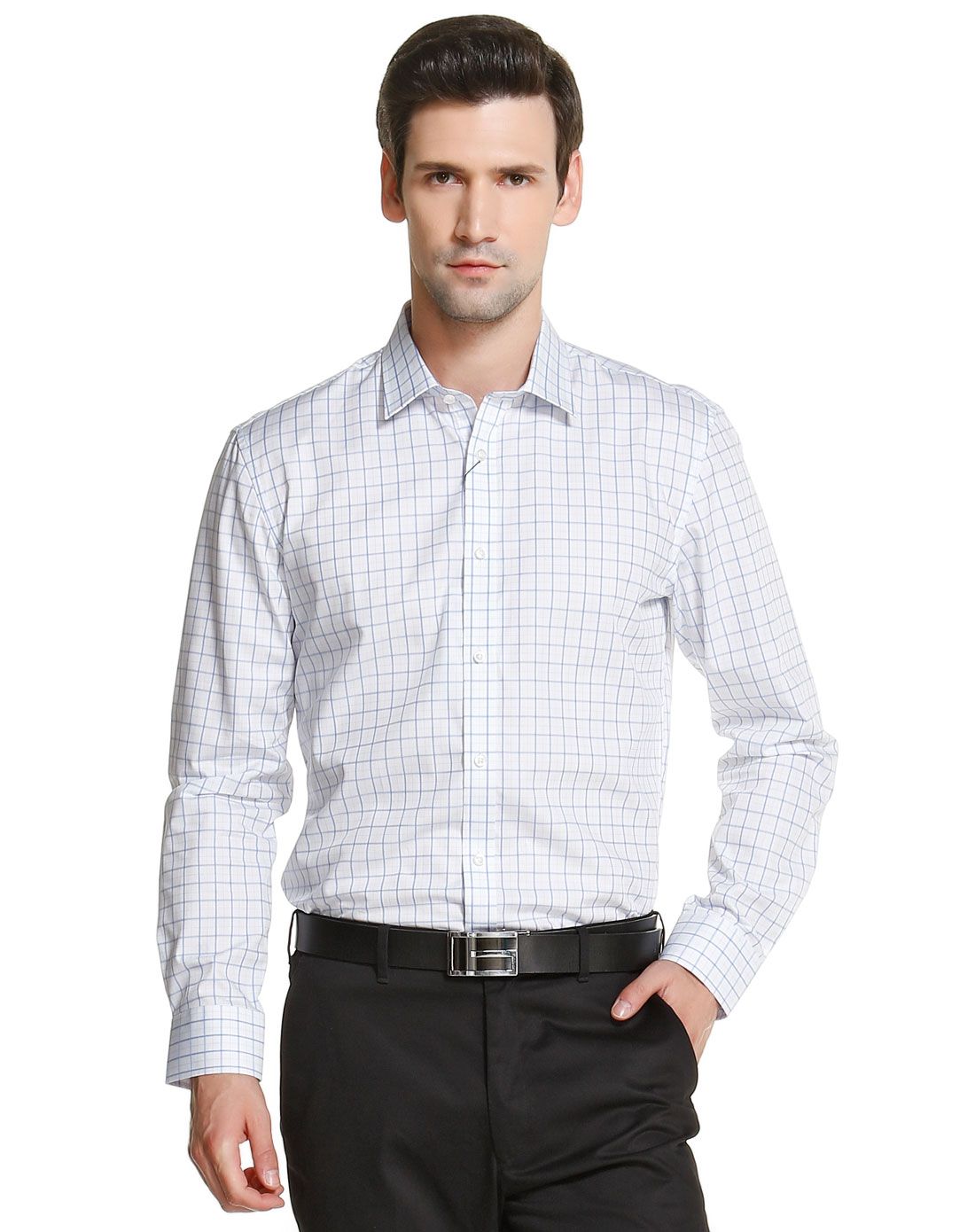 费雷迪吉奥瓦尼freddi giouanni蓝/白色格子斯文长袖衬衫v3152818m1