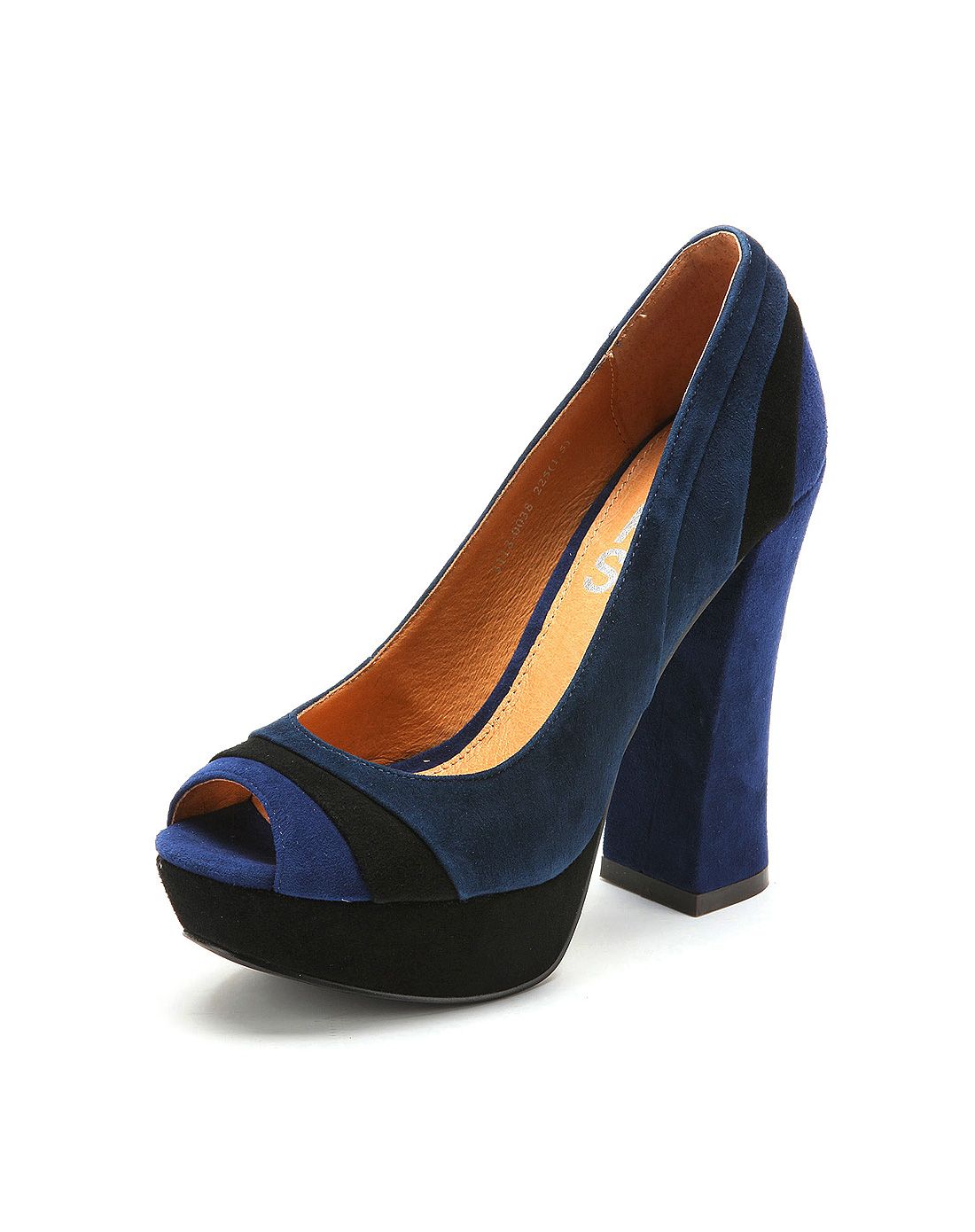 迪芙斯dfuse 铁蓝色/黑色绒面羊皮时尚鱼嘴鞋