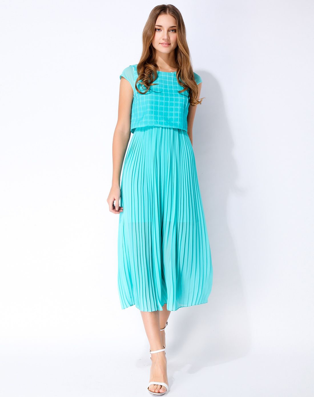 湖水绿色时尚气质百搭连衣裙