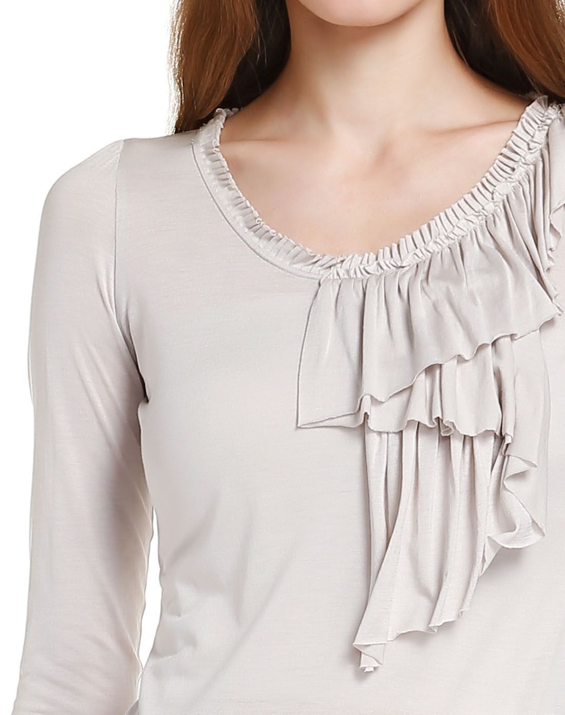 女性铅白色不对称褶领针织上衣