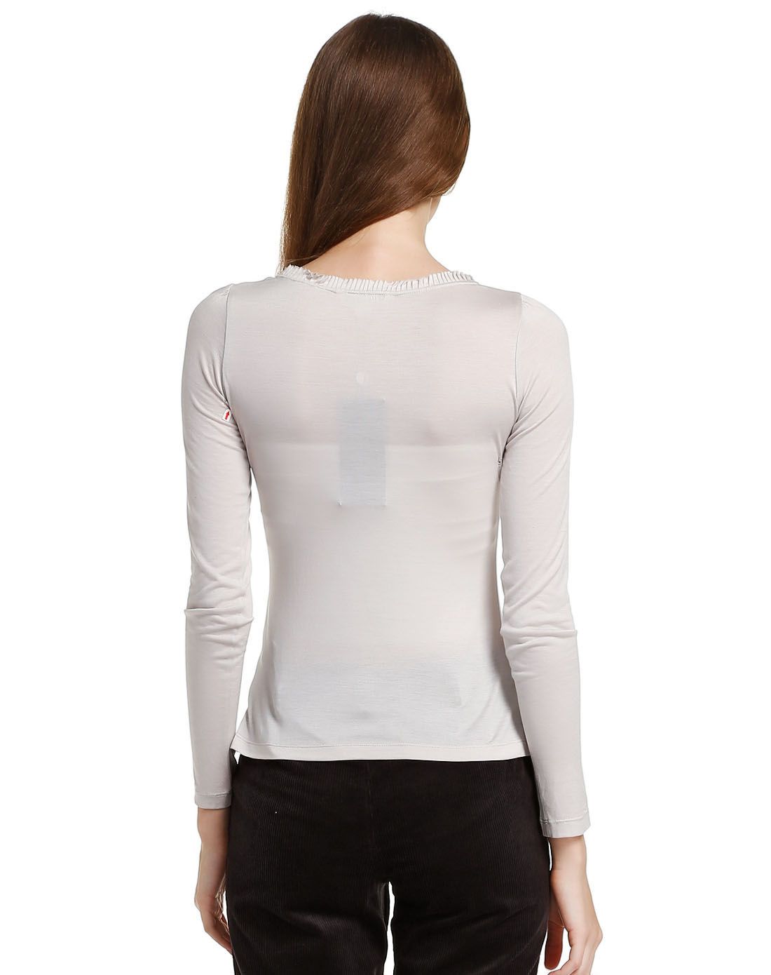 女性铅白色不对称褶领针织上衣