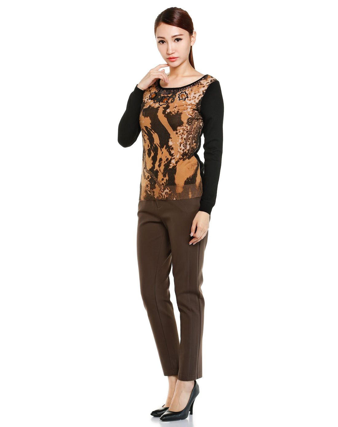 莱姿rojrover黑/啡色成熟舒适长袖毛衫wqeq258ga_唯品会