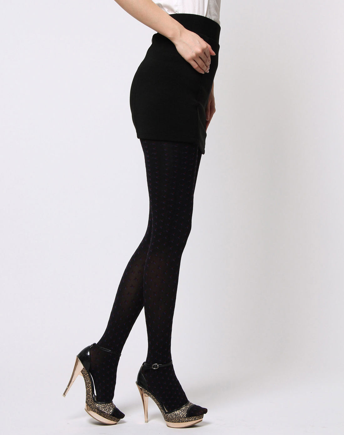 诗柔shirou袜子专场-黑色彩色提花连裤袜 200d