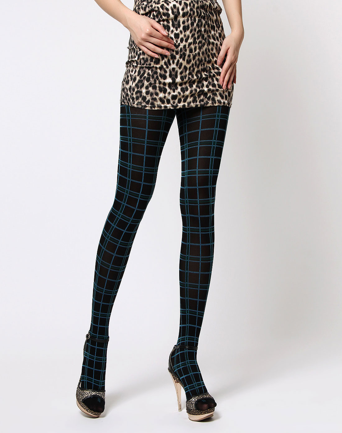 诗柔shirou袜子专场-黑色格子风情连裤袜 100d