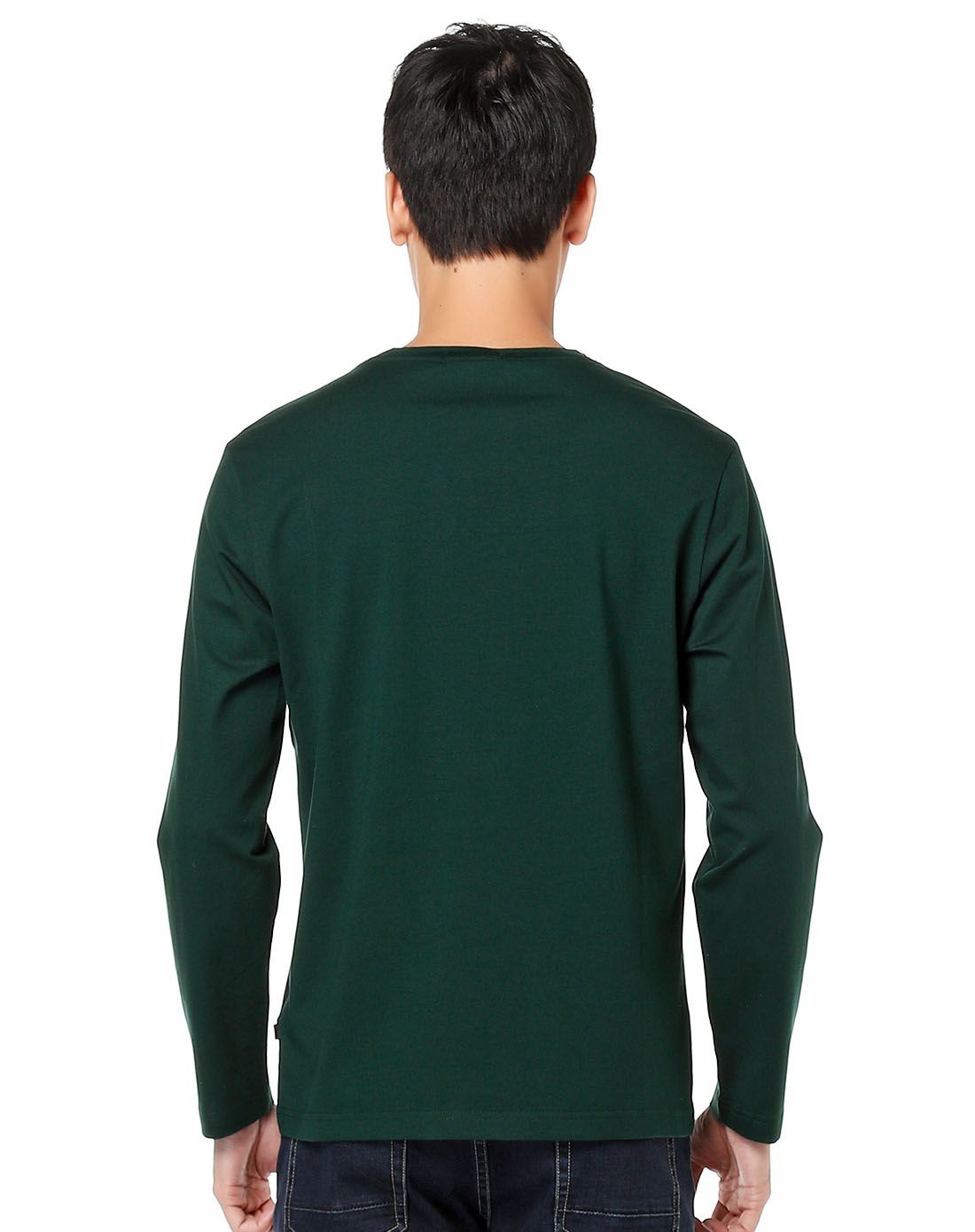 墨绿/深蓝色潮流时尚拼接烫钻长袖t恤