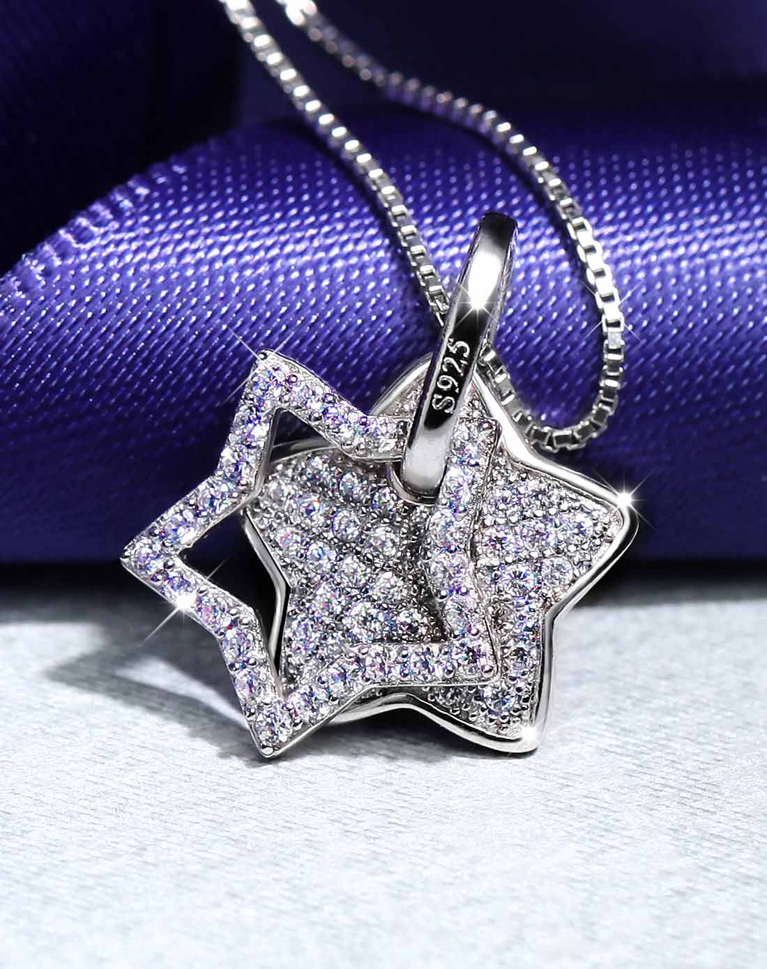 (特惠)星晴施华洛a级锆石项链 925银星星吊坠锁骨链