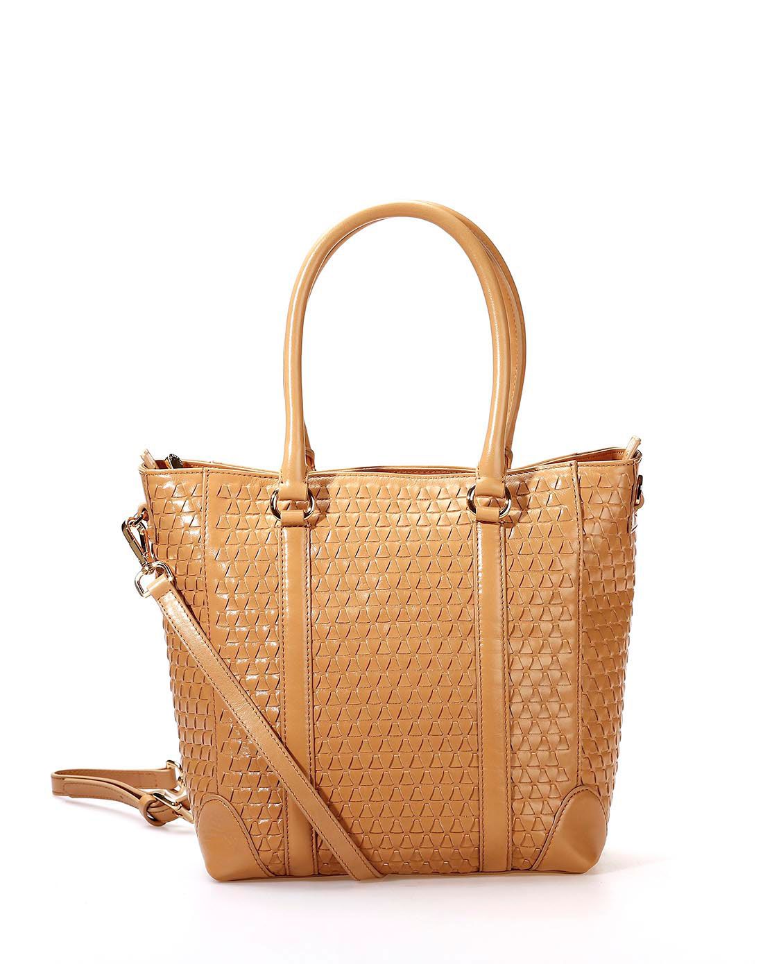 兰黛61飘lauderpal油蜡牛皮驼色几何系列单肩包w147450121738_唯品