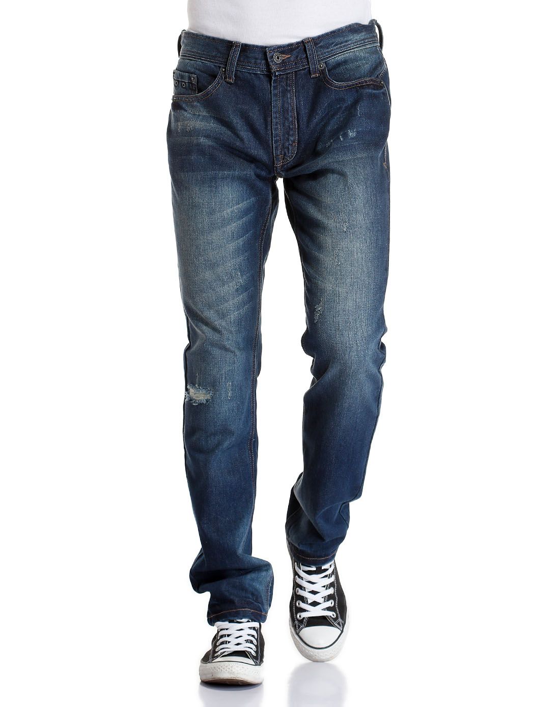 男性摩登蓝色低腰牛仔裤 时尚潮流