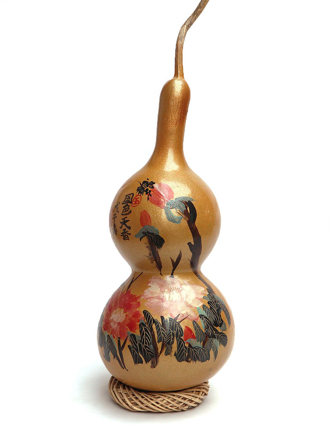 天然葫芦中国画摆件-国色天香(带底座)