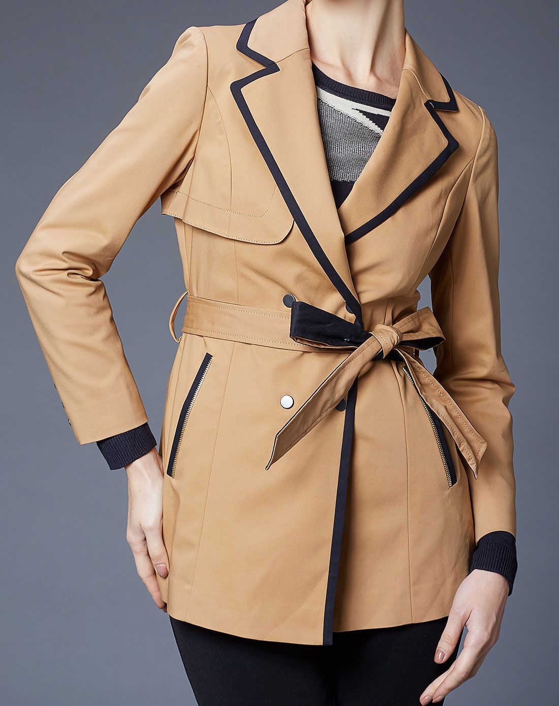 浅咖啡色淑女风格长袖风衣