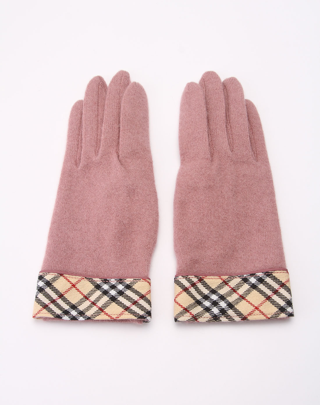 粉红色格纹羊毛手套