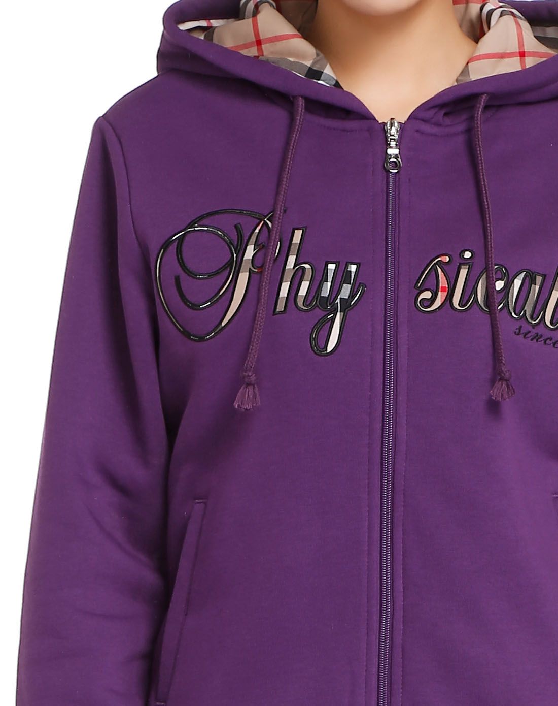 透湿柔软 女款暗紫色长袖外套 连帽新颖